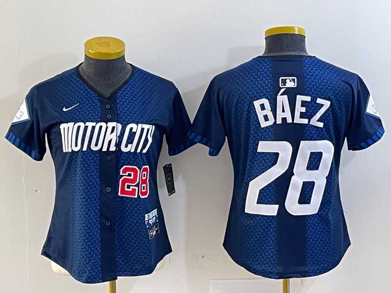 Women%27s Detroit Tigers #28 Javier Baez 2024 Navy City Connect Cool Base Limited Stitched Jerseys
